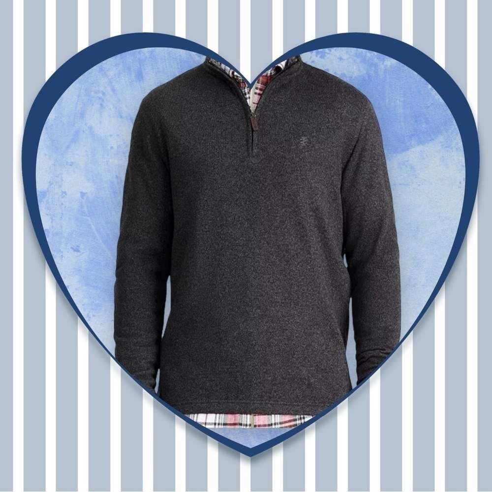 NWOT IZOD Quarter Zip Men Sweater size Large black and gray new without …